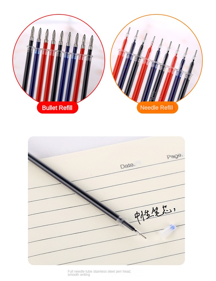 10/20/30 pcs/set 0.5mm Gel Pen Refills Red Blue Black Ink Stationery Writing Supplies Office Signature Rods Office School Needle
