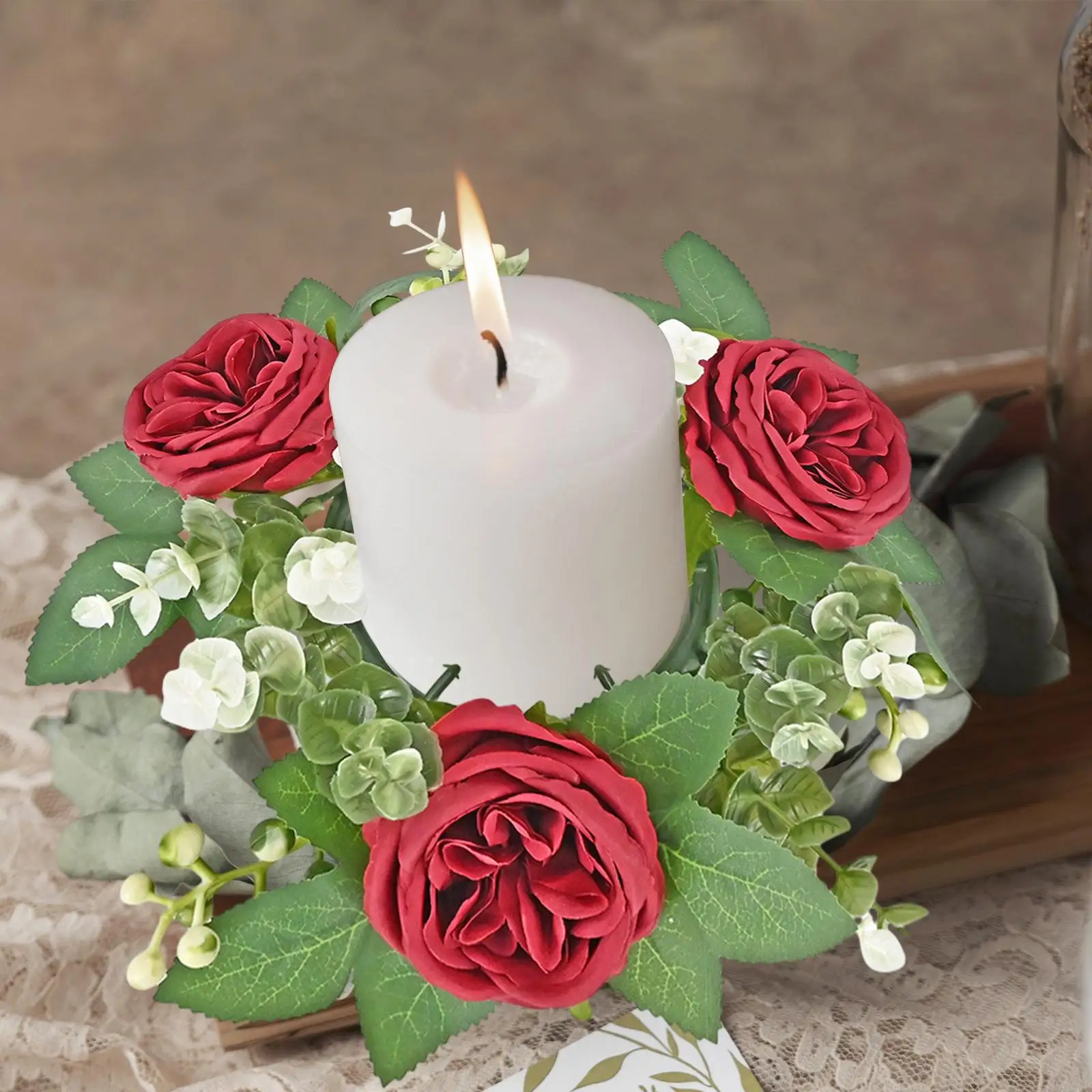 Pillar Candle Ring Wreath Pillar Candleholder for Wedding Home Tabletop