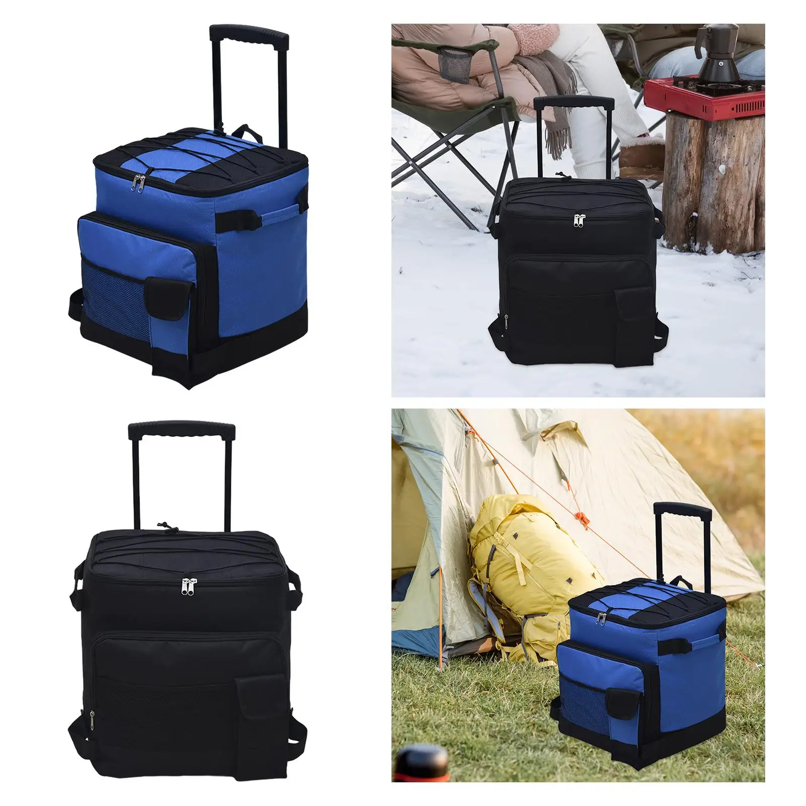 Rolling Cooler Cart BBQ Food Container Case Car Camping Cooler Bag Insulated