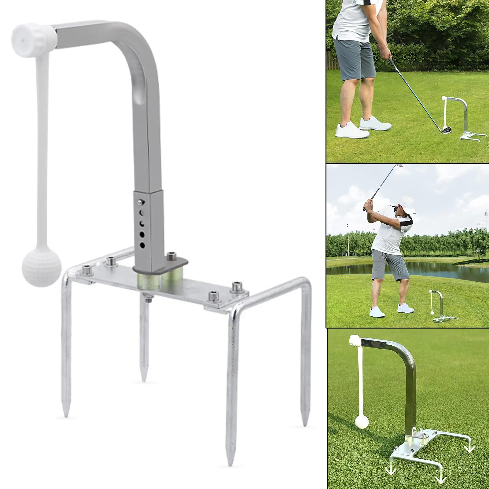 Golf Trainer Swing Training Practice Adjustable Height 360 Rotation Outdoor