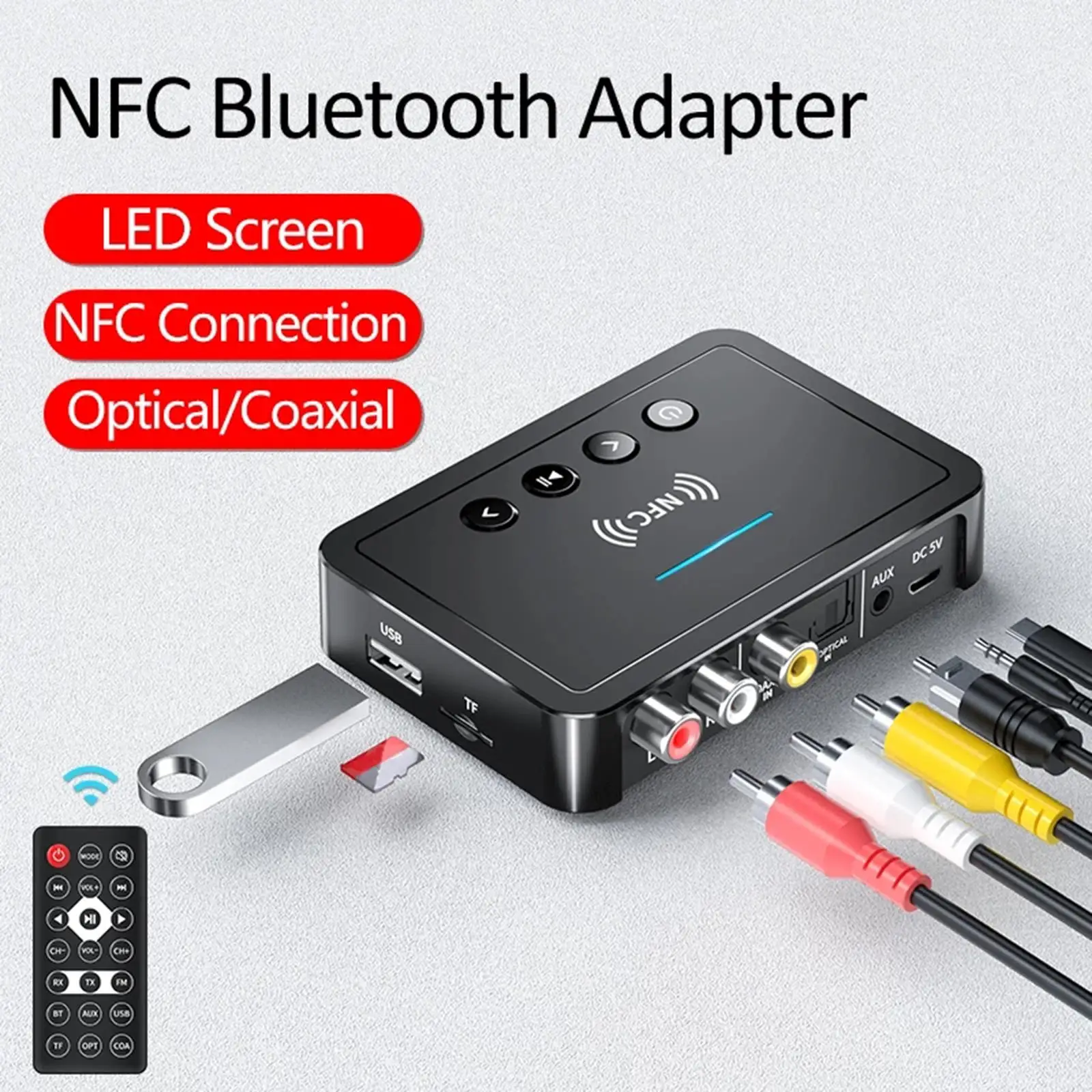 NFC Bluetooth Receiver Adapter 5.0 FM Audio Stereo RCA Optical For TV PC