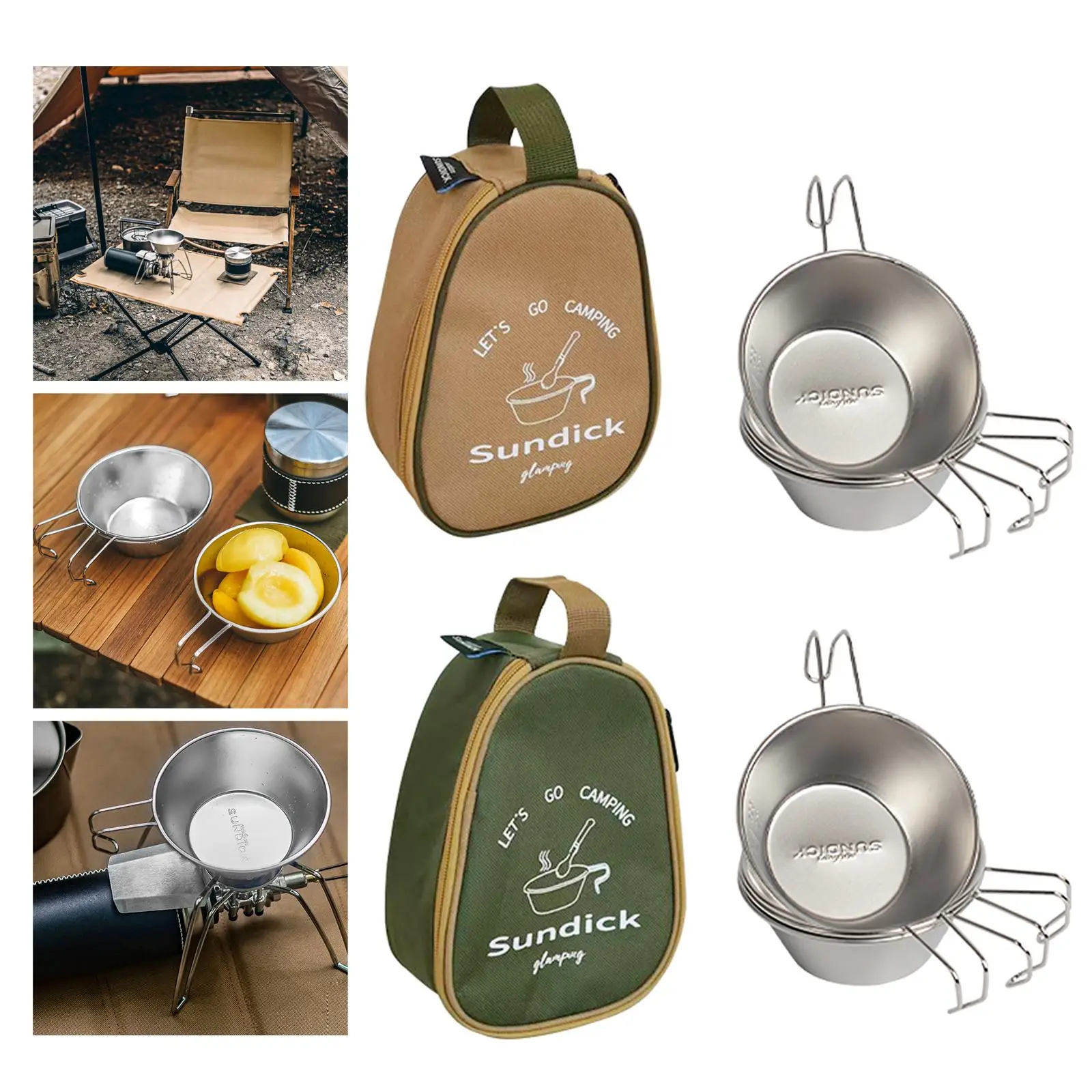 4Pcs Outdoor Bowls Cup And Storage Bag with Scale for Camping