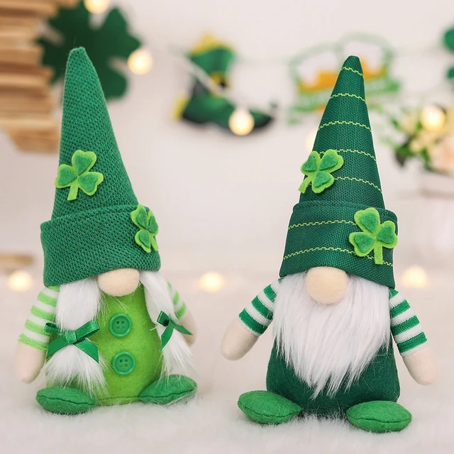 St.Patrick's Day Gnome Green Hat Doll Plush Elf Decorations Handmade with  Lanyard Irish Leprechaun Party Decor for Kids Gift
