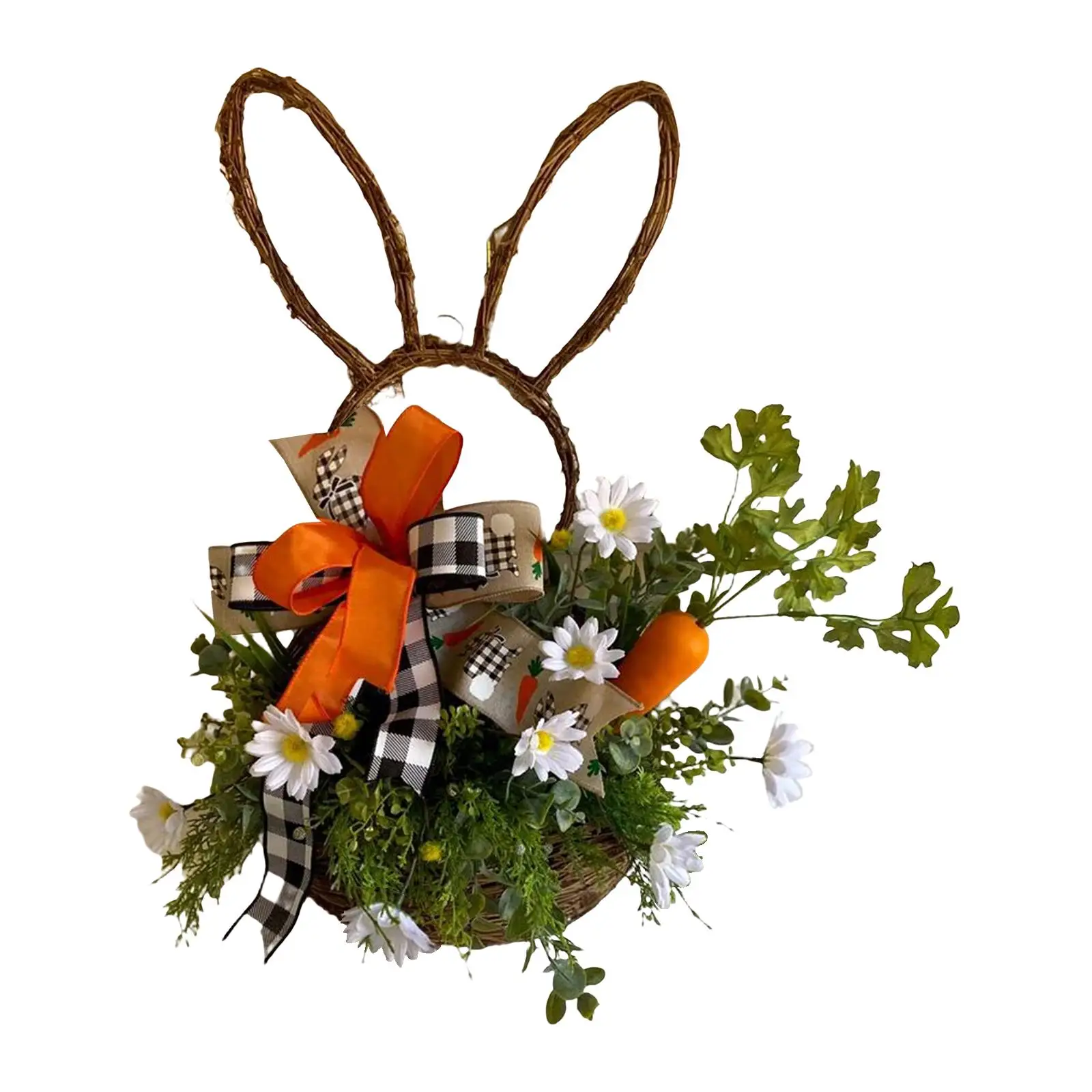 Bunny Easter Wreath Pendants Wall Hanging Green Leaf Wreaths for Indoor Outdoor Decoration Props