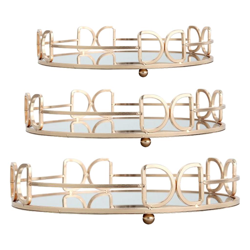 Description Picture 2 of itemDecorative Glass Metal Tray Round Plate Mirror Decorative Cosmetics Tray Jewelry Perfume Organizer for All Occasions