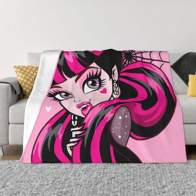 Monster High Blanket White Minky Back Throw deals Pink Black Fashion Doll Handmade