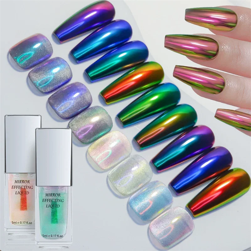 Best of Aurora Liquid Magic Mirror Powder 5ml Magic Chrome Nail Gel Rainbow Mermaid Powder Liquid Nail Glitter Mirror Nail Gel Polish Reviews & Tips