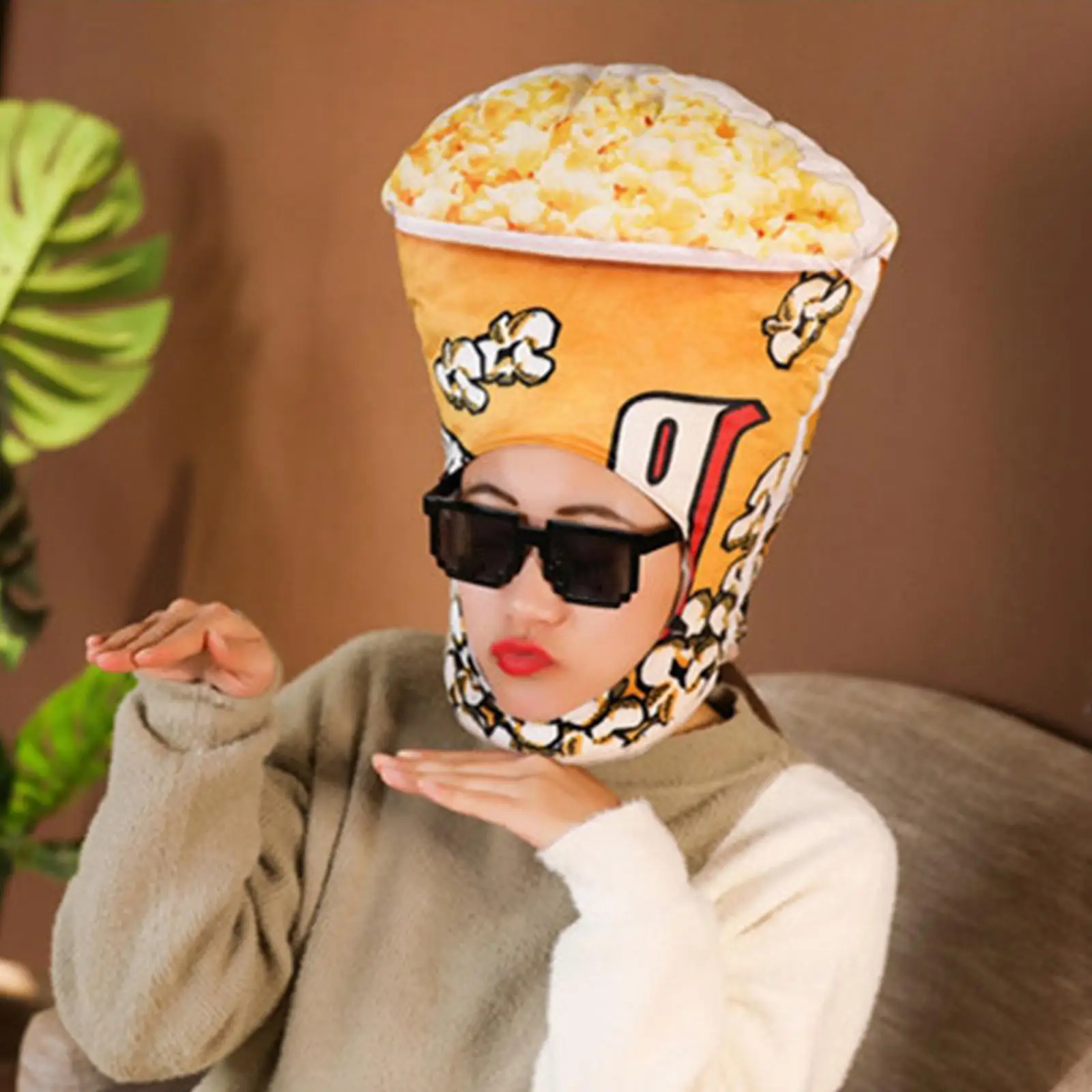 Novelty Plush Popcorn Hat Headdress Party Hats Cosplay Headwear for Adults Kids Fancy Dress Headgear Festival Decor