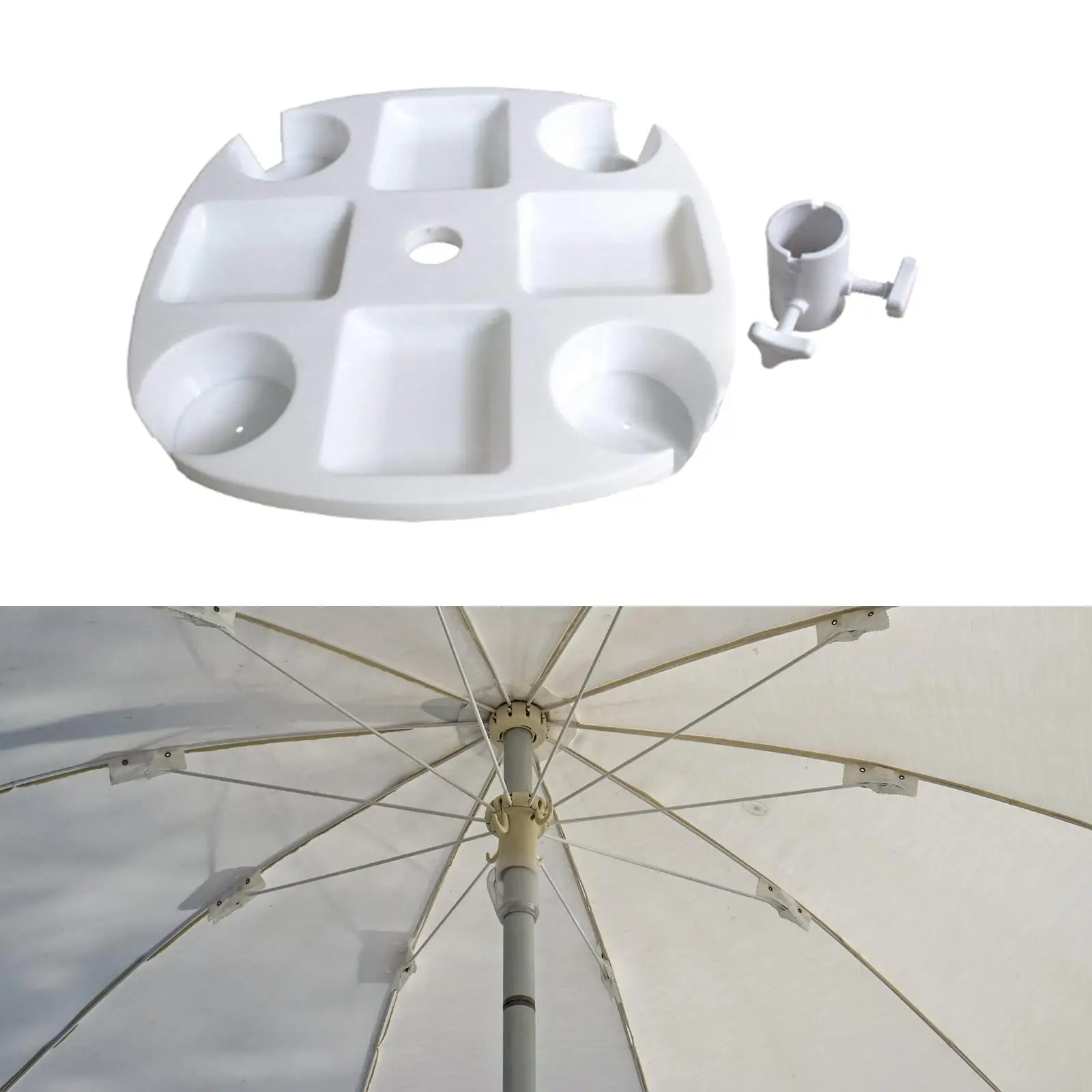 Outdoor Beach Umbrella Table Tray with 4 Cup Holders Snack Drink Holder
