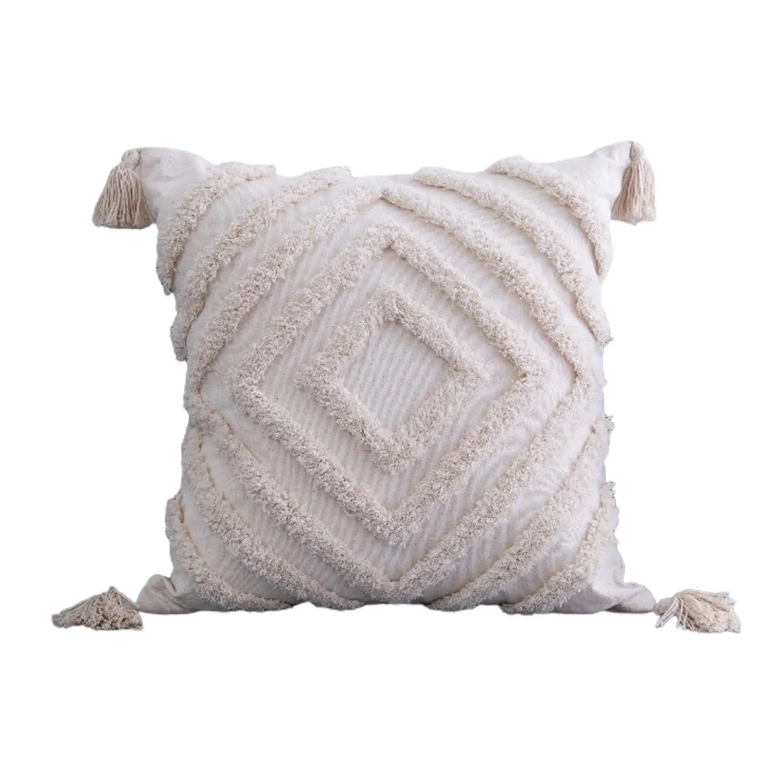 2x Pillow Cover with Tassels And Quilted Pillow Cover Woven for Bed 45x45cm F