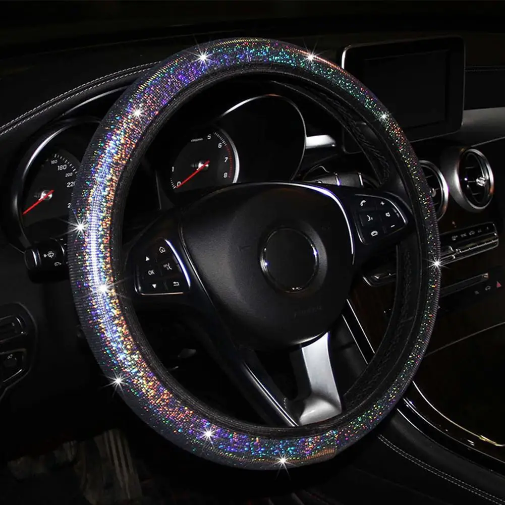 Car Steering Wheel Cover Colorful Hot Stamping Luxury Crystal Rhinesto –  one_way_lane