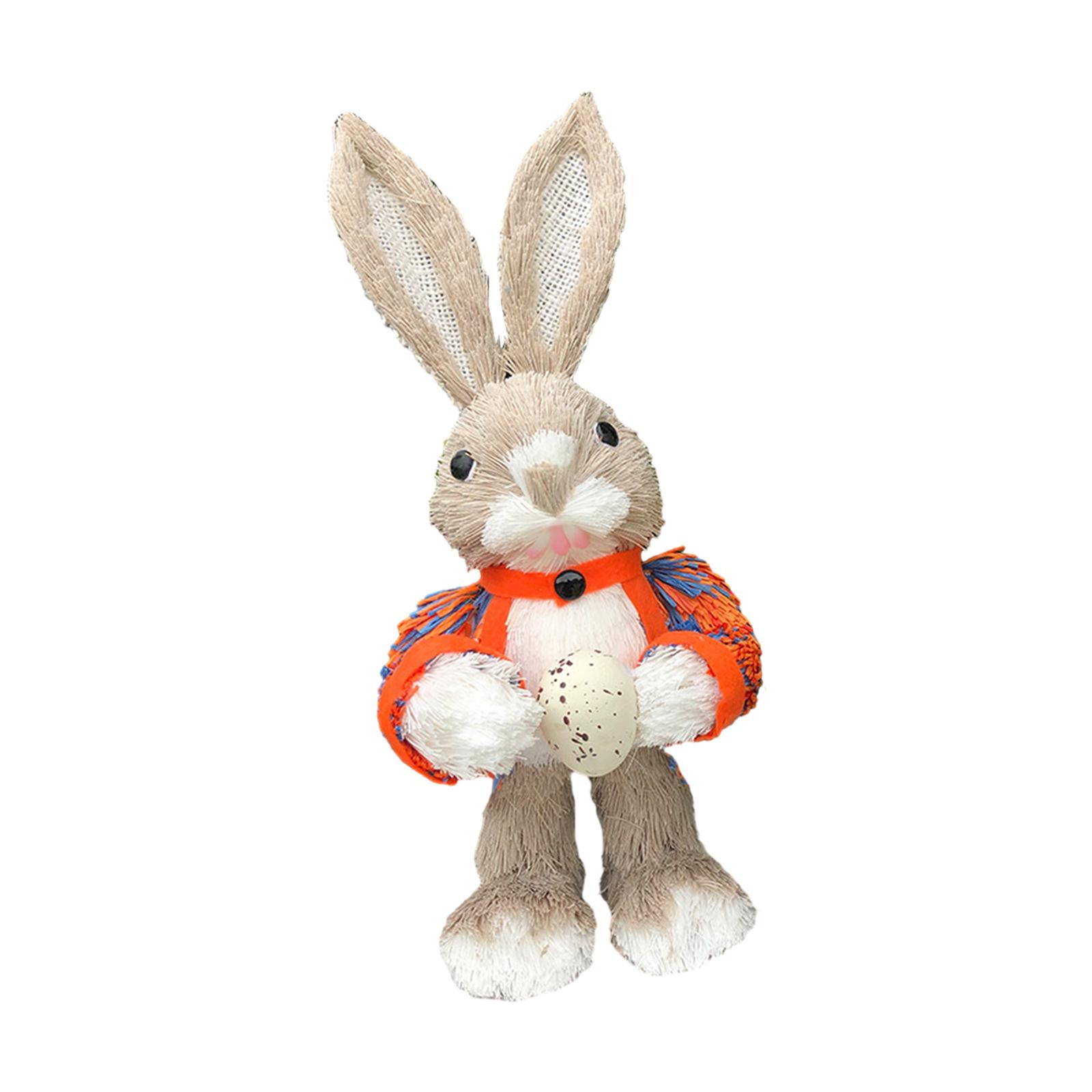 Straw Rabbit Statue Decorative Creative Cartoon Easter Bunny Figurine Animal Sculpture for Table Lawn Micro Landscape Yard Shelf