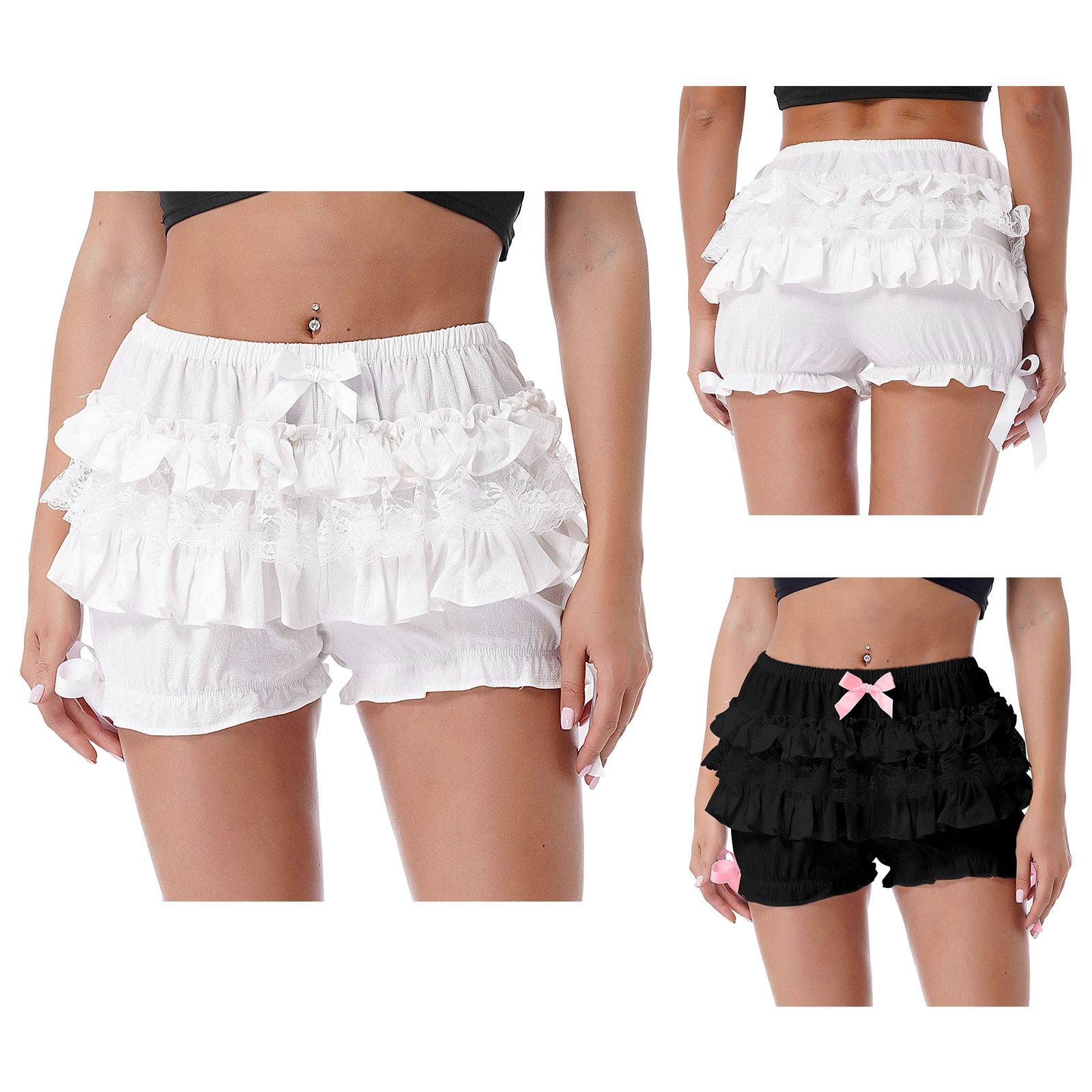 Feminino bonito lolita estilo shorts verão rendas