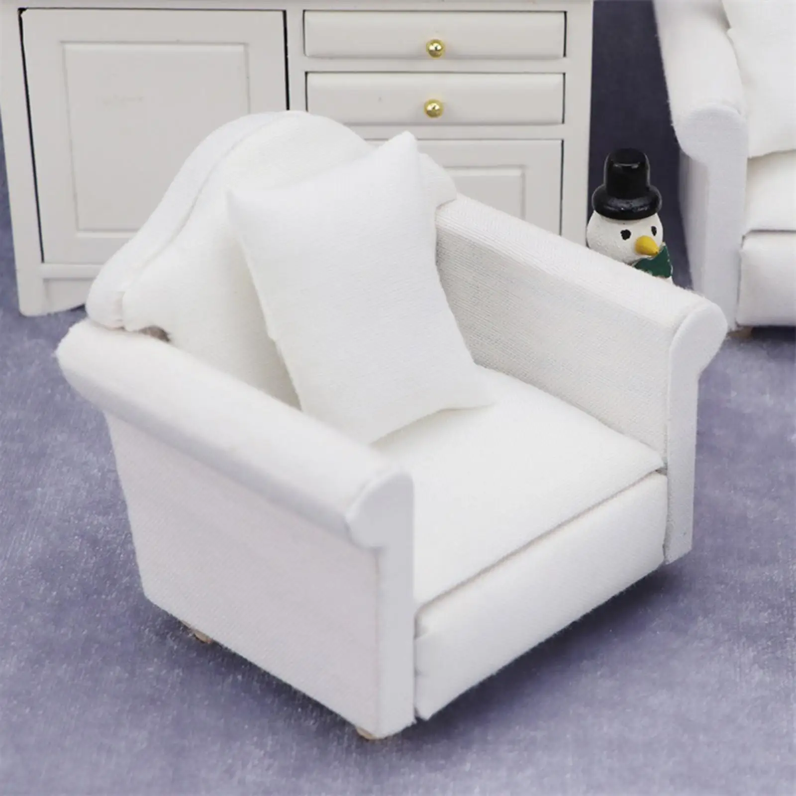 Modern Wood Upholstered Sofa & Cushion Furniture Set White for 1:12 Doll House Living Room Accessory DIY Toys