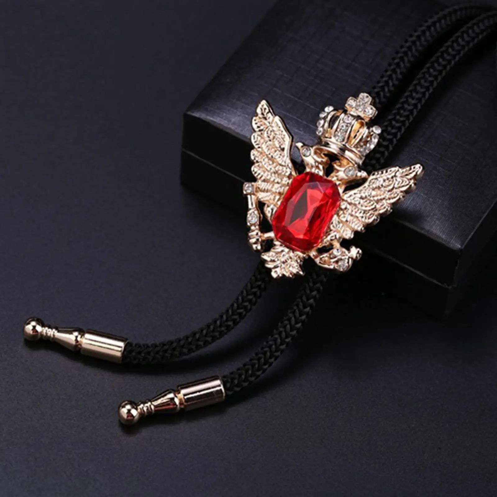 Vintage Style Double Head Eagle Rhinestone Bolo Tie, for Women Men Fashionable Adjustable Size Trendy  Plated Premium Grade