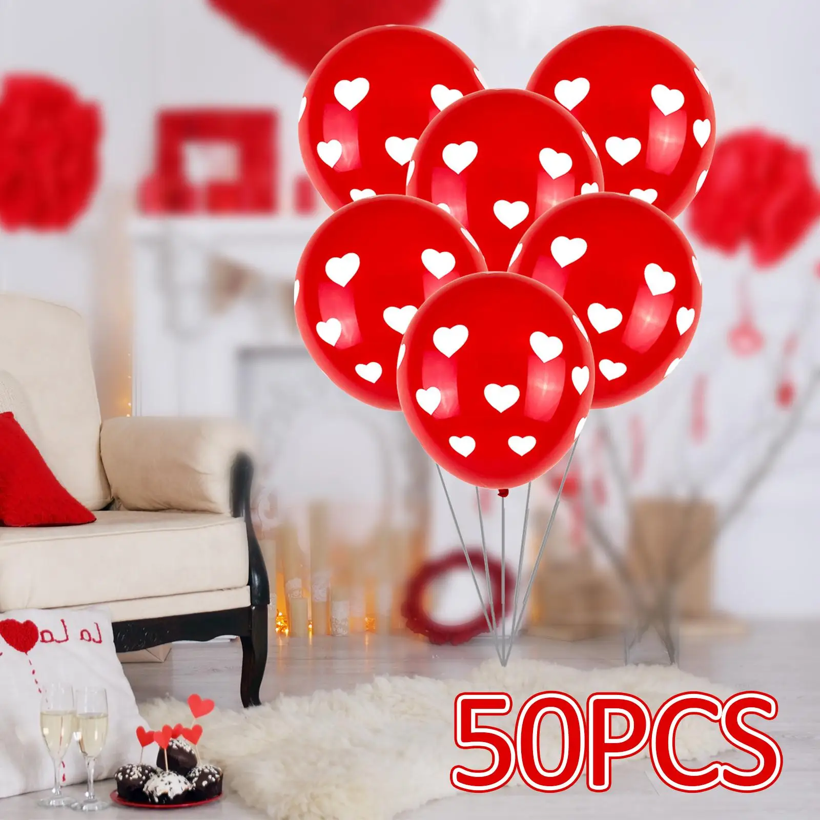 50Pcs Valentine`s Day Balloons Photo Props DIY Heart Balloons for Holiday Celebrations Engagement Anniversary Valentines Day