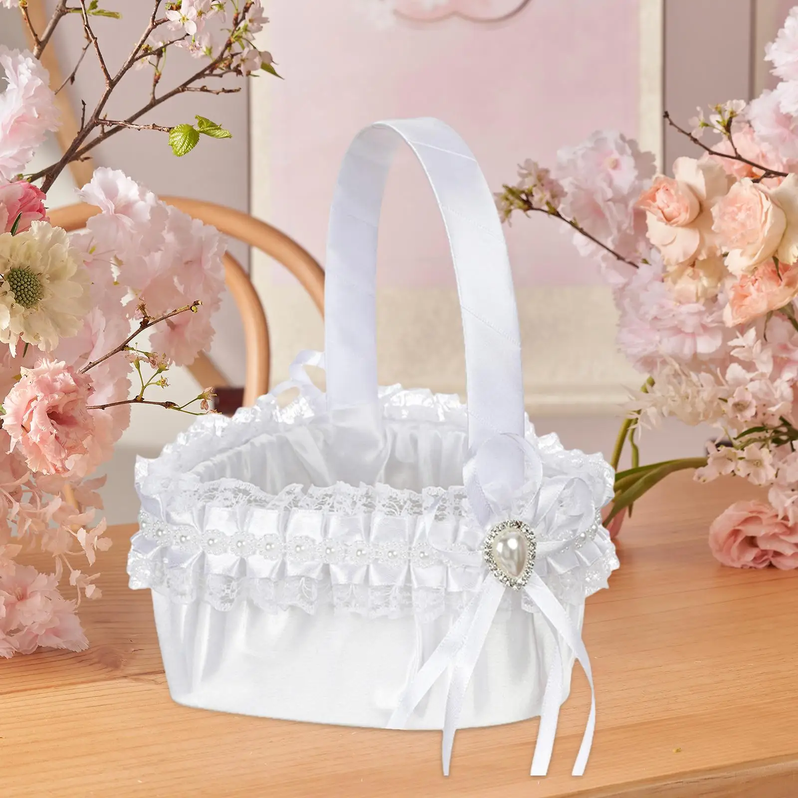 Flower Girl Baskets for Wedding Cute Bridesmaid Lace Basket for Centerpiece
