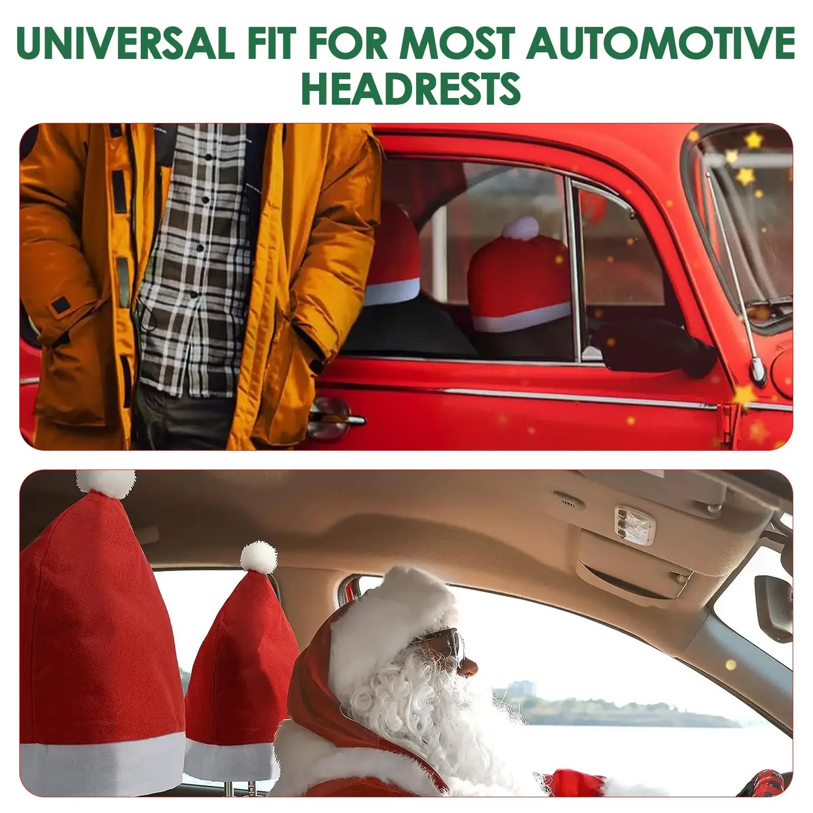 Weihnachten Autos itz Kopfstütze Abdeckung Weihnachten Ornamente Sitz schutz Santa Hut Auto Dekoration Autos itz Zubehör – Detail 5