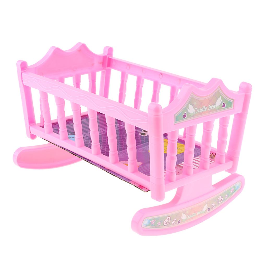 Colorful Girl Dolls Rocking Bed Bedroom Furniture Cradle Bed for 20cm Dolls Decor Pink