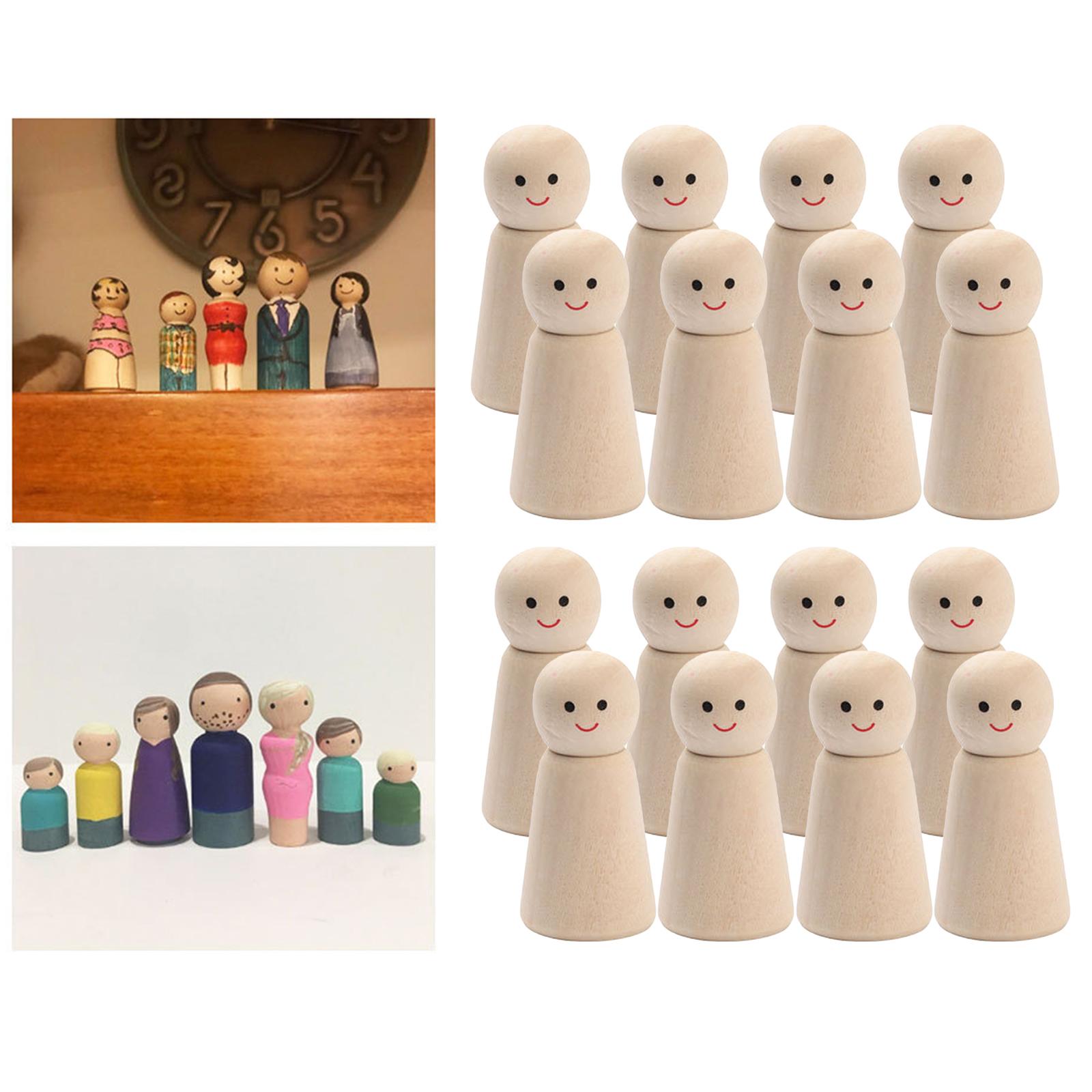 16pcs/set Unfinished Wooden Peg Dolls People Unpainted Hobby Woodworking