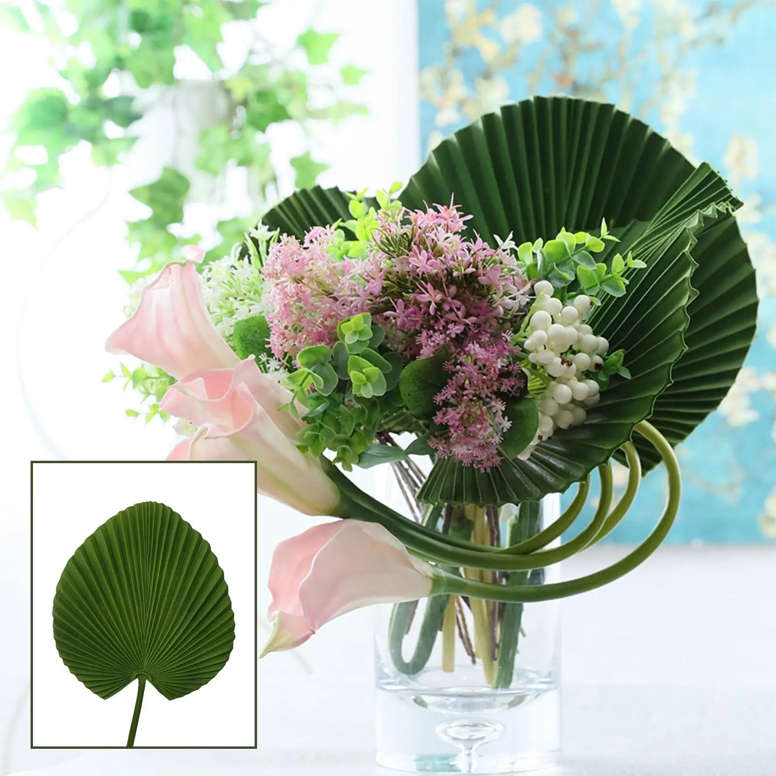 Green Artificial Palm Leaf Fake Palm Fan Hawaiian Plant Leaves Tropical Foliage for Vase Party Wedding Centerpieces Decoration