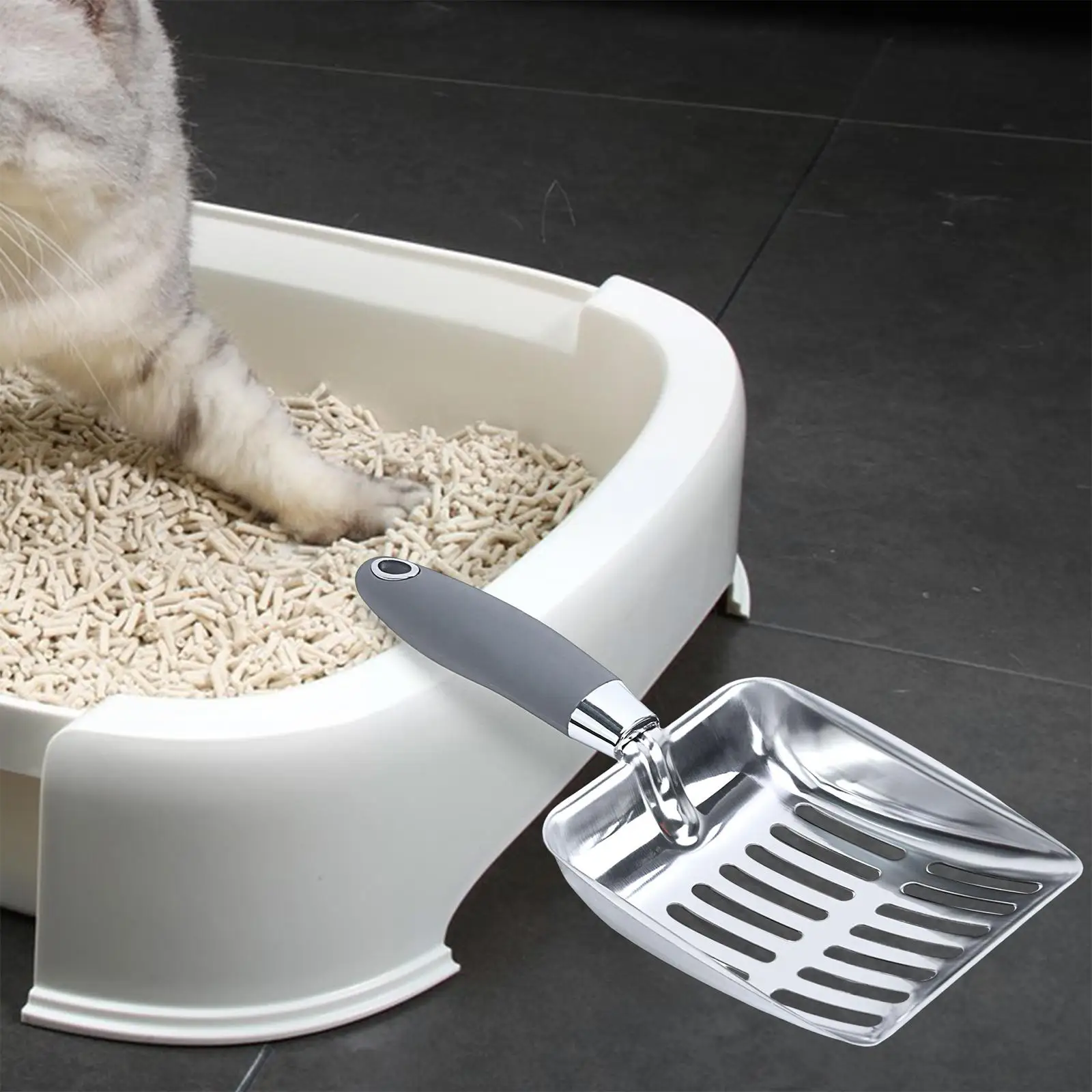 Cat Litter Sifting  Sifting Striped Hollow Out Cleaner Tool Durable Kitty Litter Box Metal Metal er for Kittens Pets Supplies