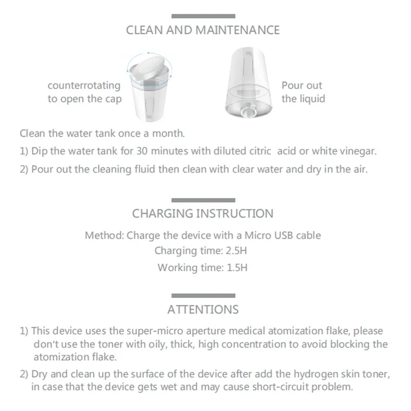 Description Picture 6 of item800ppb Portable Hydrogen Rich Water Mister Super Anti-oxidant ORP Face Sprayer Nano Dissolved Molecular Hydrogen H2 Mister