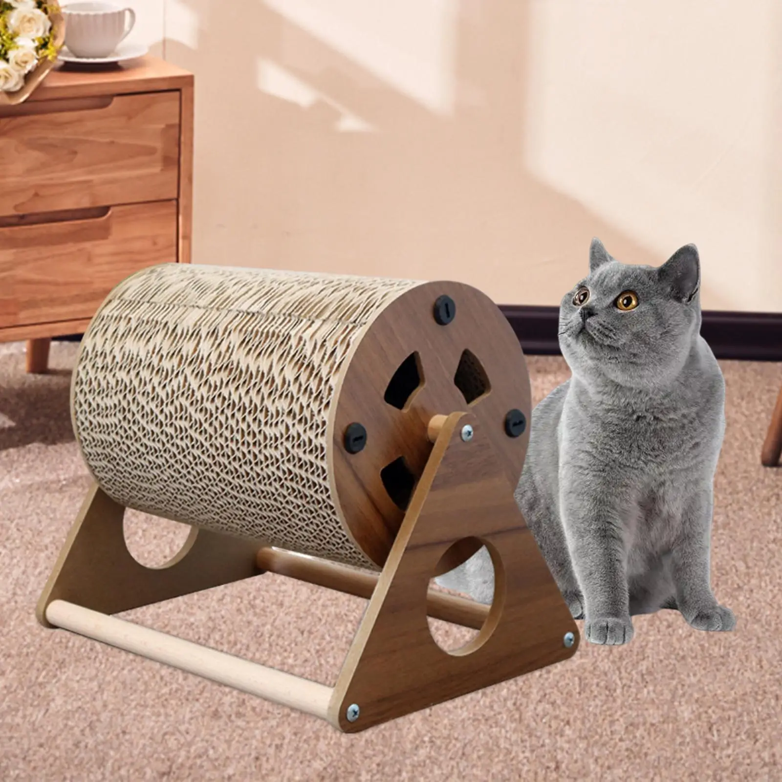 Cat Scratcher Cardboard Cat Toy Rotatable Wheel Furniture Protection Interactive Pet Toy