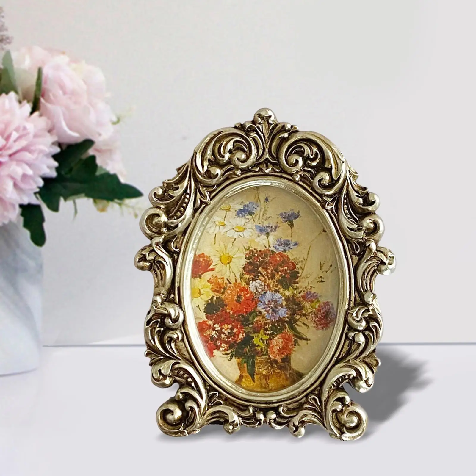 Country Style Photo Frame Picture Holder Ornate Desktop Picture Frame for Apartment Office Table Centerpiece Bedroom Decoration