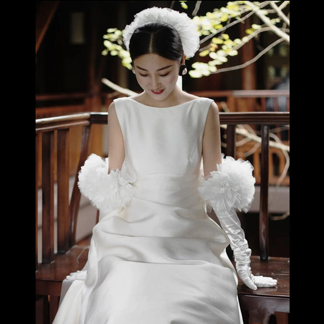 花嫁結婚式　新製品　新韓国式　長い　白い頭　花　手作り　新型 W3933