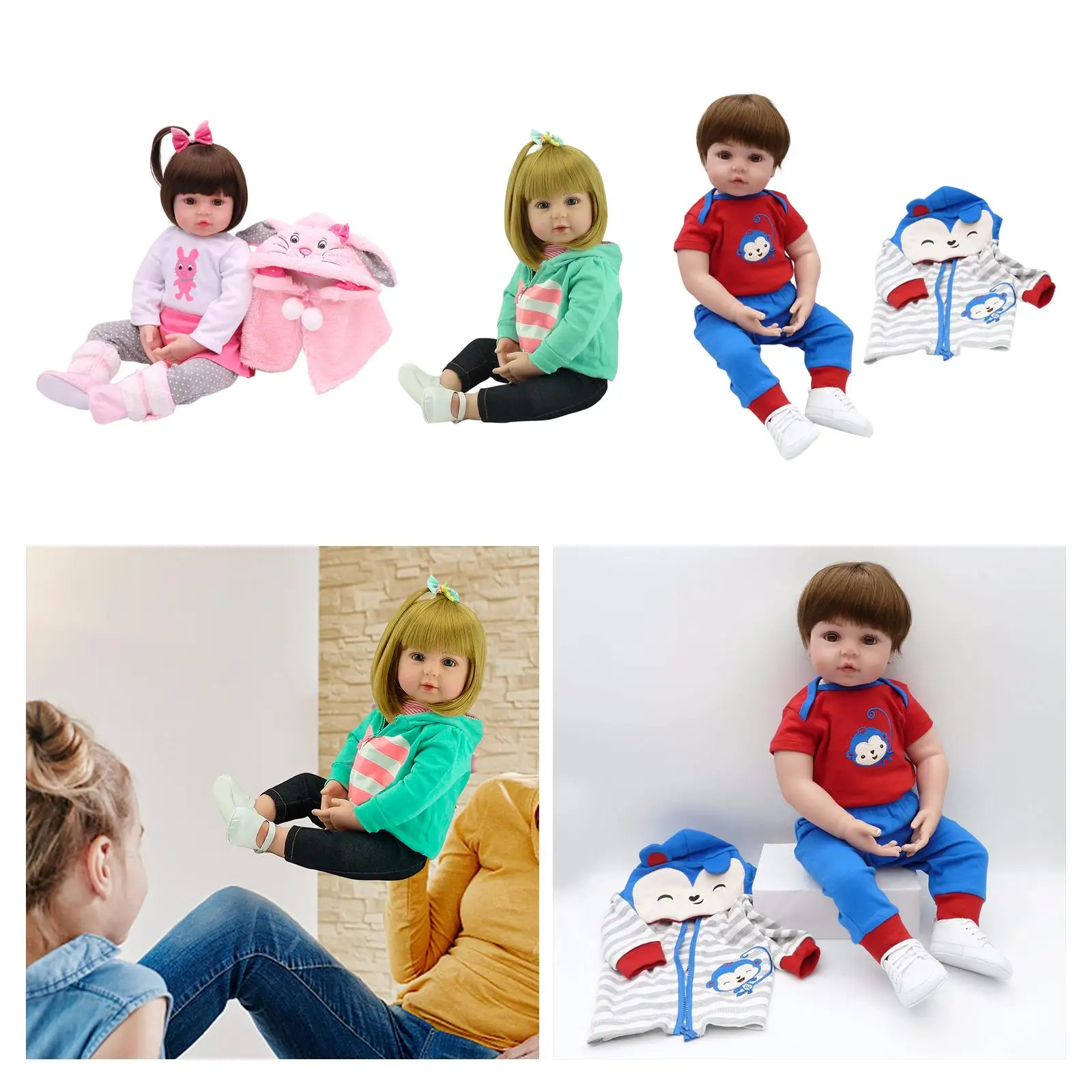 19 inch Baby Doll Lifelike with Movable Jointed Full Silicone Vinyl Body for Kids Preschool Role Playing