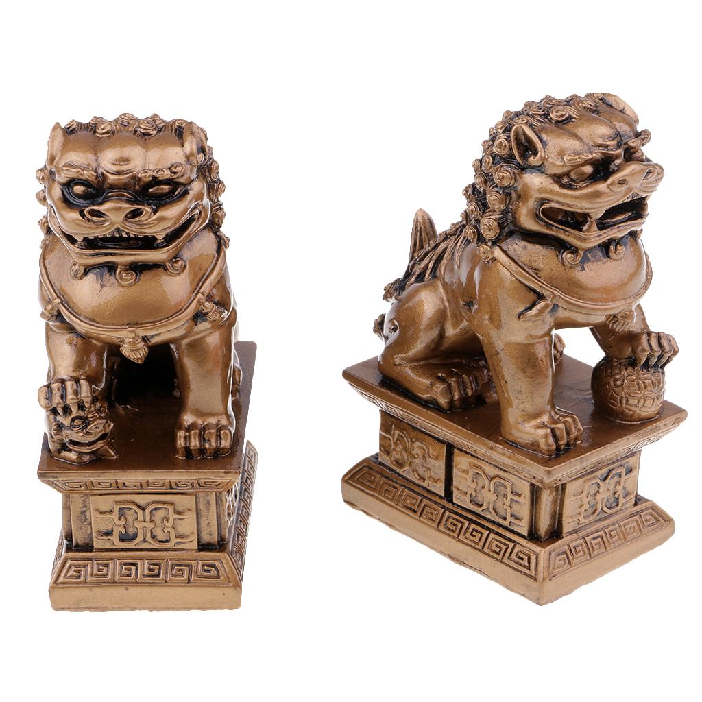 Lucky Pair of Lions Lion Statues to Ward Off Evil Energy Feng Shui Decor Craft Home Decoration