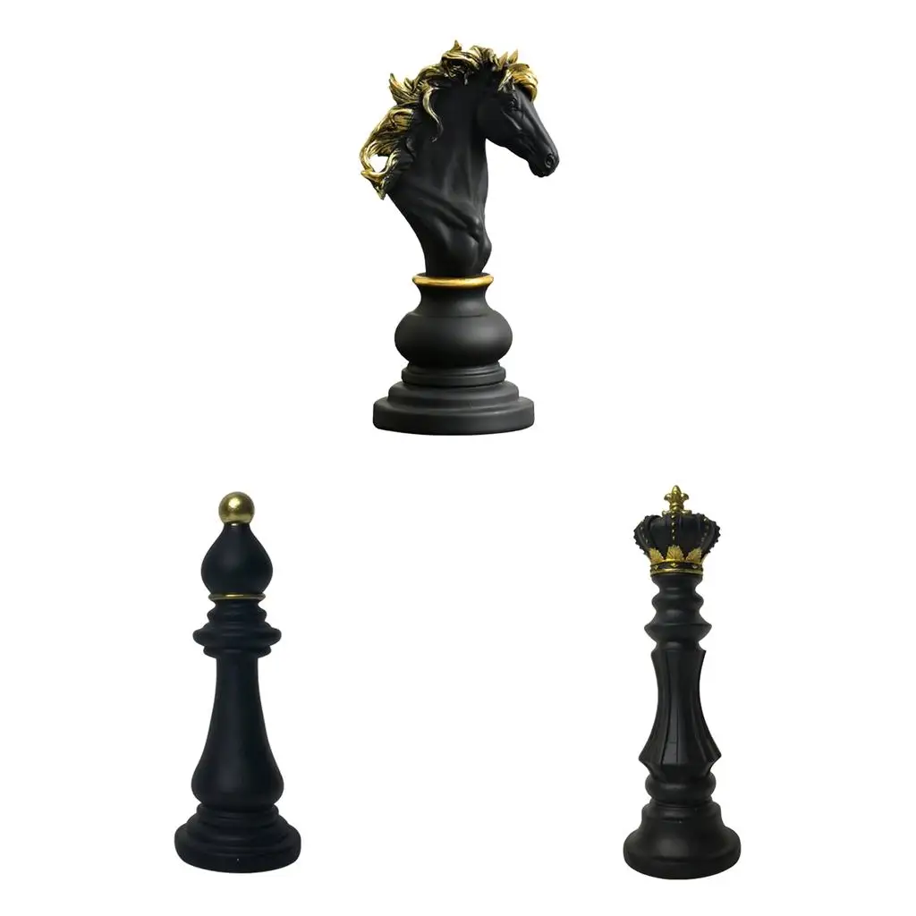 3pcs Art Chess Pieces Sculpture Decorative Chessmen Ornament Figurine Decor