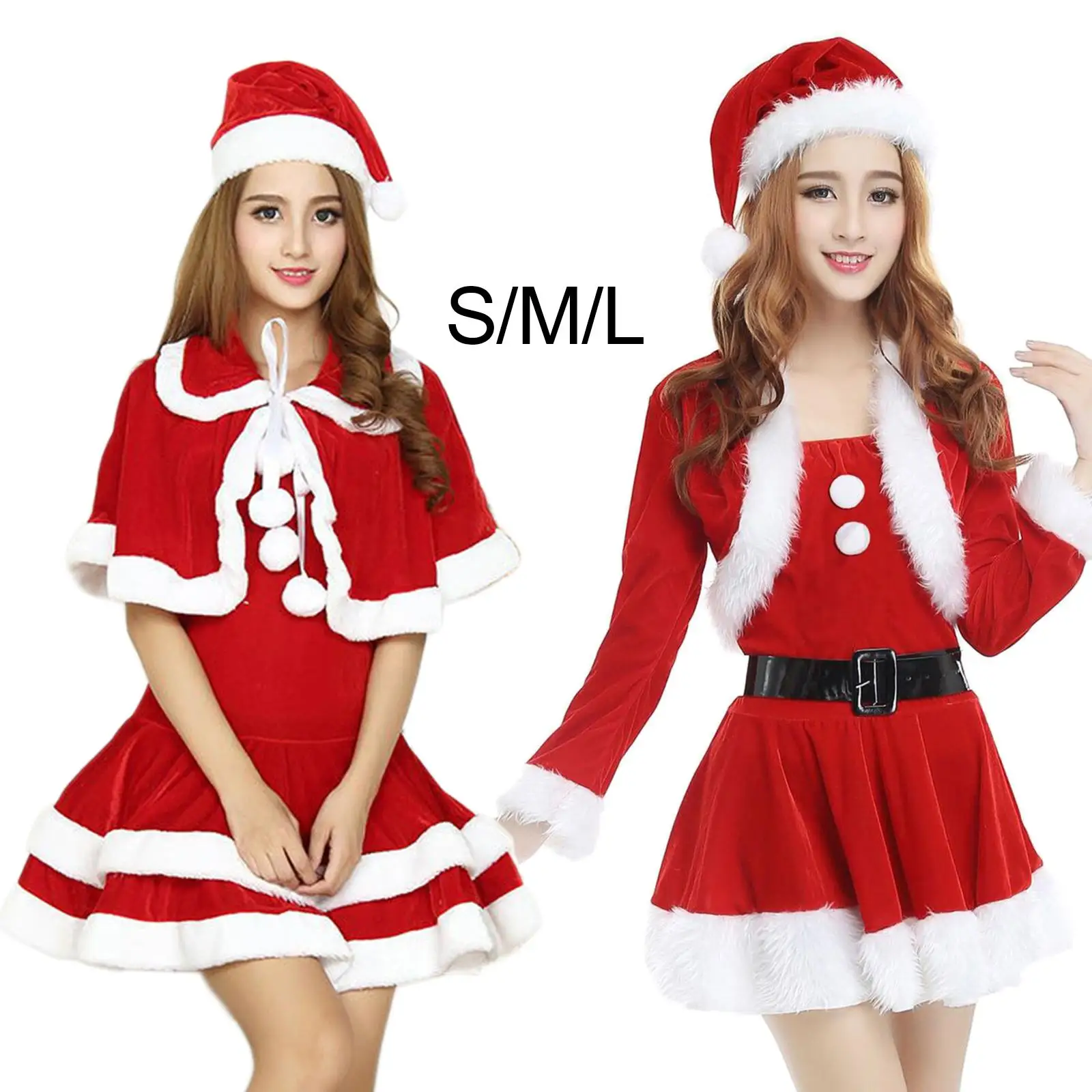 Women Santa Costume Outfit Velvet Dress Clothes Santa Hat Fancy Dress Suit