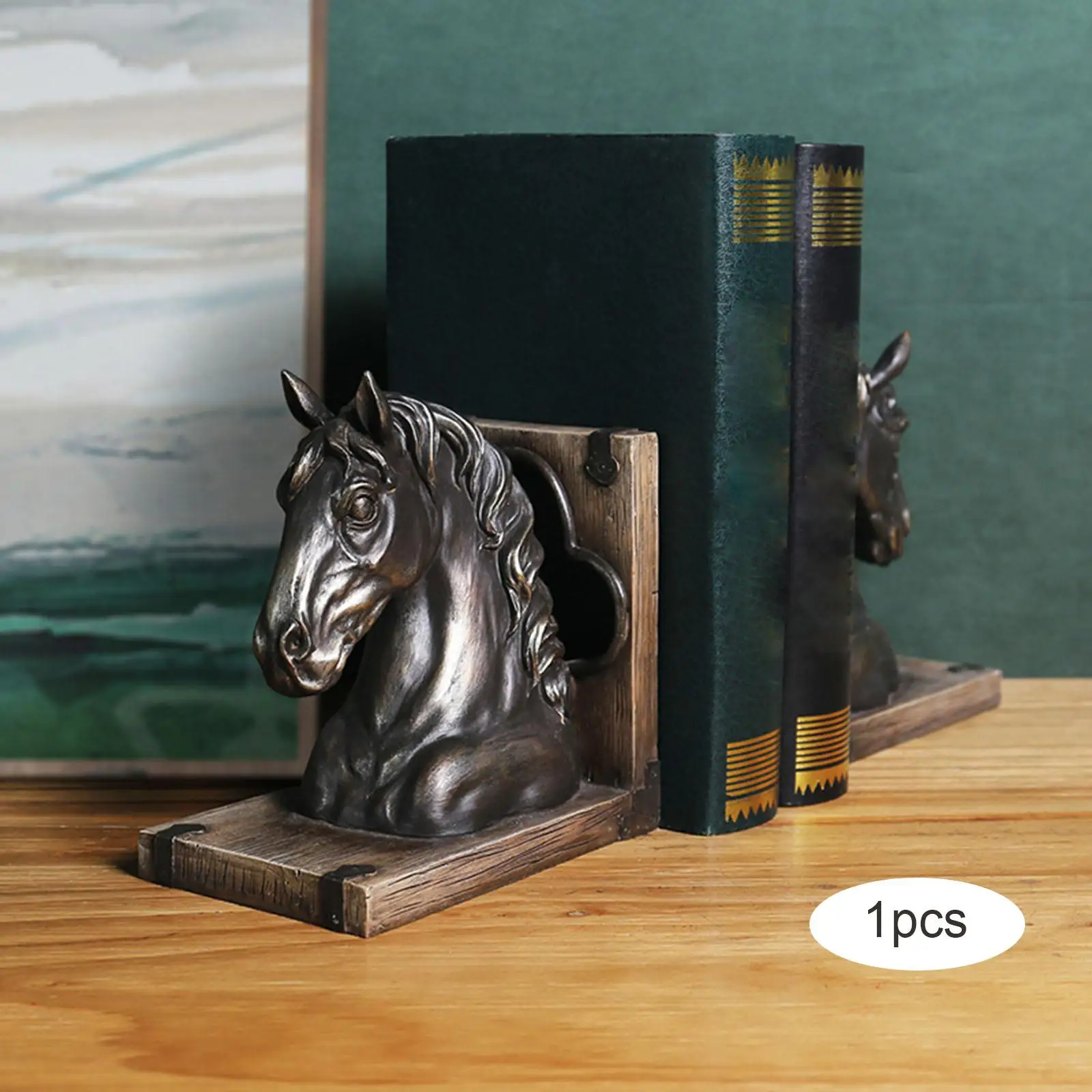 Vintage Horse Head Statue Resin Figurine Decorative Bookend Book Stopper Animal Sculpture Book Stand Desk Shelf Decoration