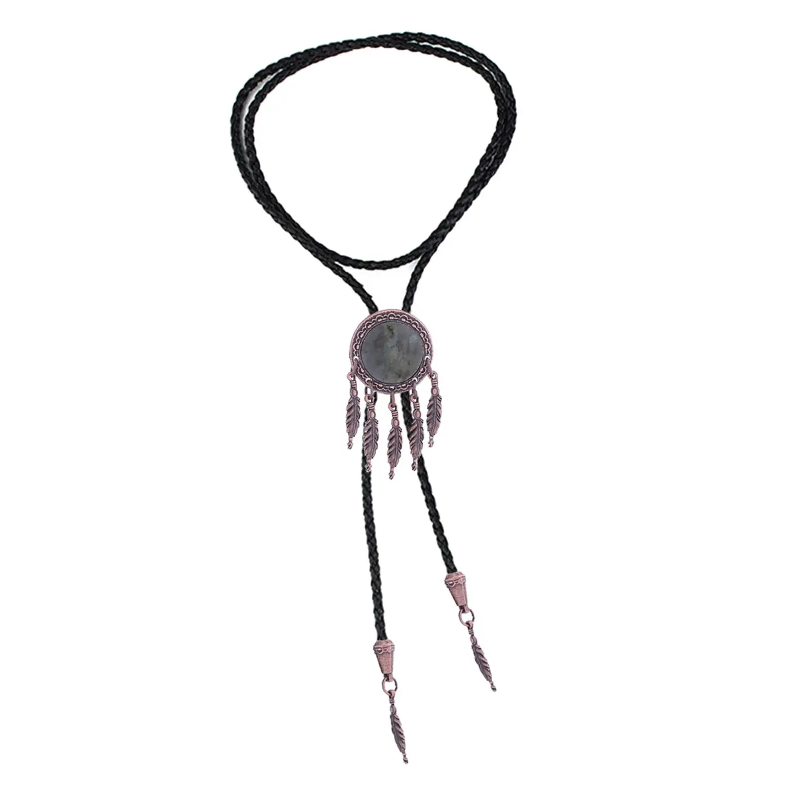 Retro Style Bolo Tie PU Leather Rope Tassels Pendant for Cosplay Birthday