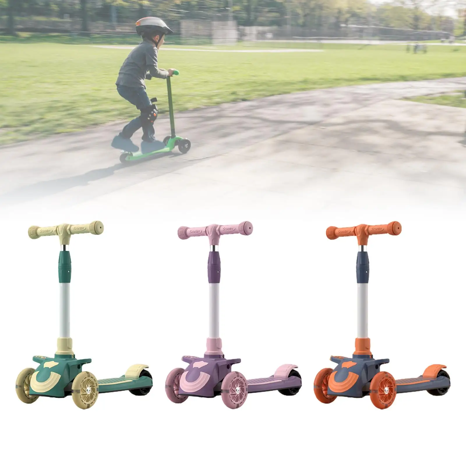 Children Kick Scooter Portable Stable 4 Level Adjustable Height Flashing Kids Scooter for Park Playing Outdoor Patio Activity