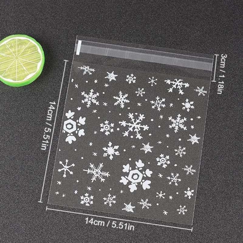100 Teile/paket Schneeflocke Kunststoff Süßigkeiten Cookie Kekse Snack Verpackung Tasche Selbstklebende Geschenk Taschen für Home Hochzeit Geburtstag Party – Detail 3