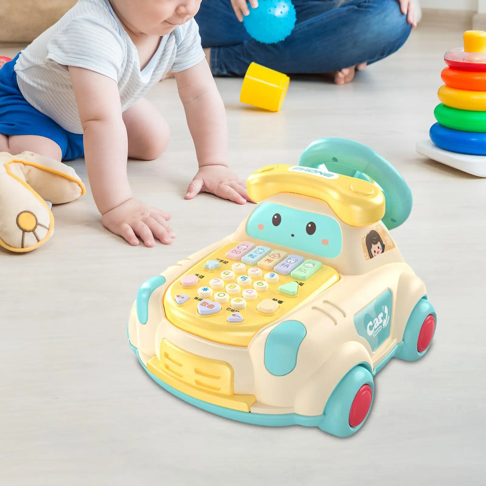 Baby Musical Toys Car Multifunctional Fine Motor Skills Pull Toys Music Light Phone Toy for Game Development Learning Education