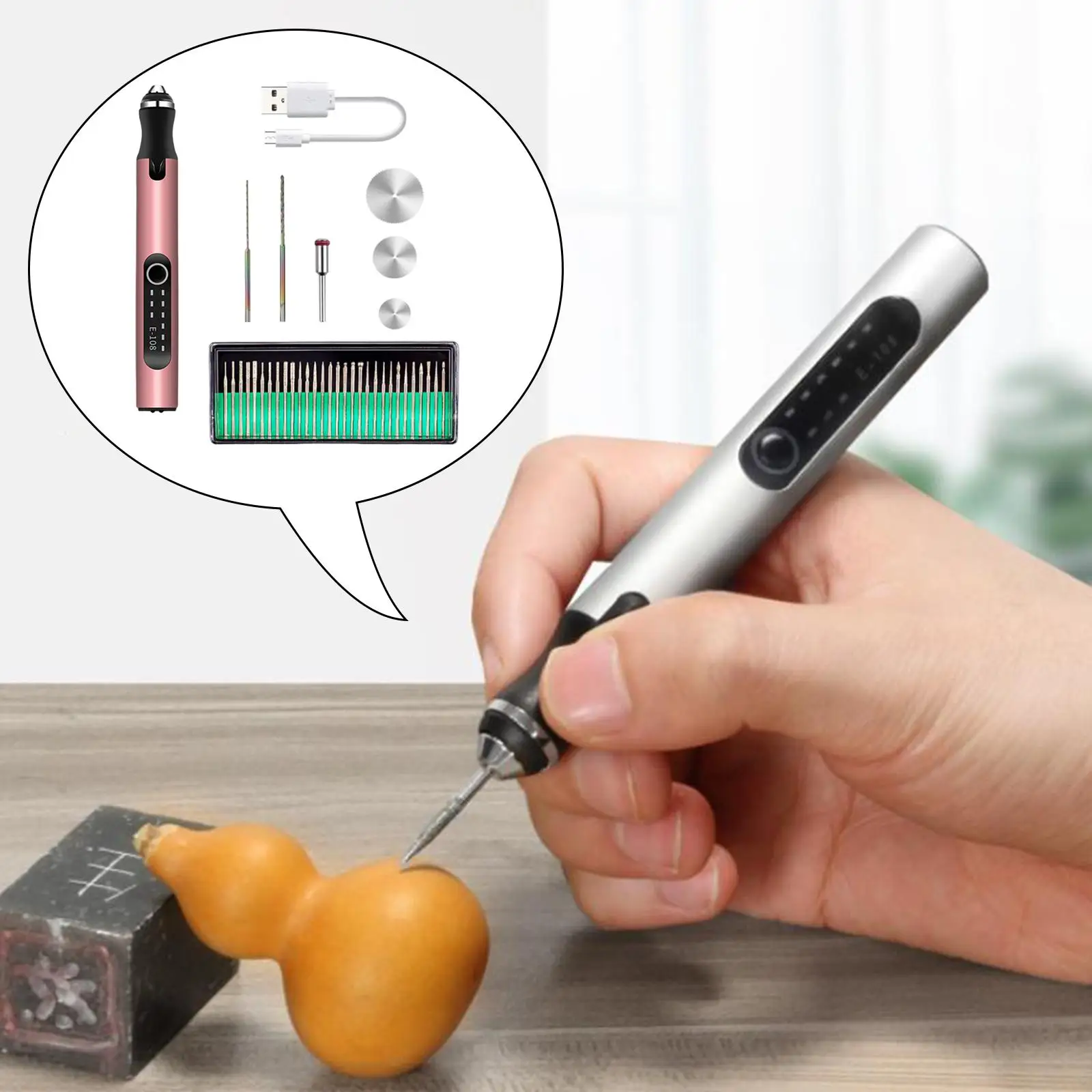 Mini Micro Engraver Pen Engraving Tool Kit USB Rechargeable Etching Pen DIY for Metal Jewelry Plastic Beginner Polishing Cutting
