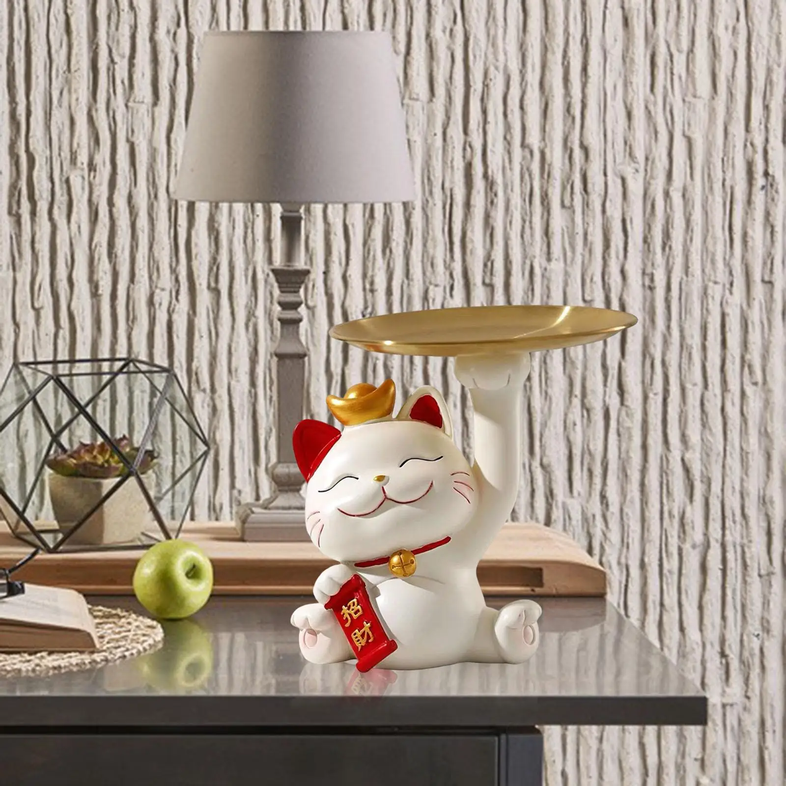Multipurpose Cat Sculpture Storage Tray Cat Figurine Desk Sundries Container for Home Living Room Office Desktop Decoration