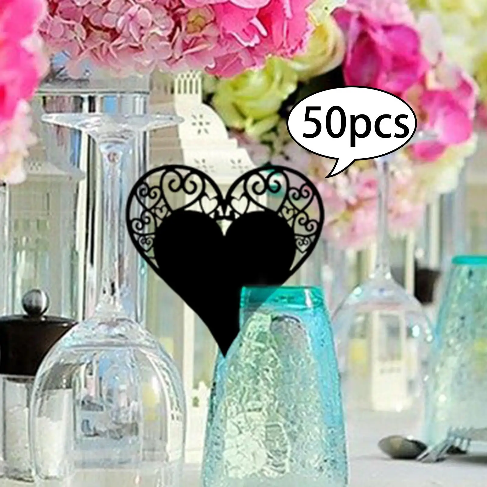 50 Pieces Heart Shape Paper Place Cards Greeting Cards Wine Glass Place Cards for Restaurant Wedding Parties Dinner Birthday