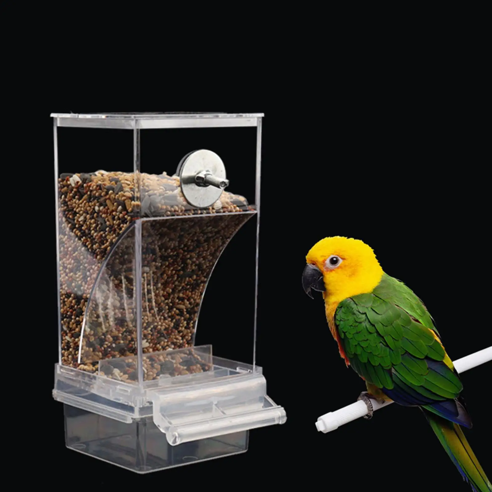 Hamiledyi No Mess Bird Seed Feeder Parrot Feeder Cage Accessories Supplies with Perch for Parakeet Canary Cockatiel Finch 