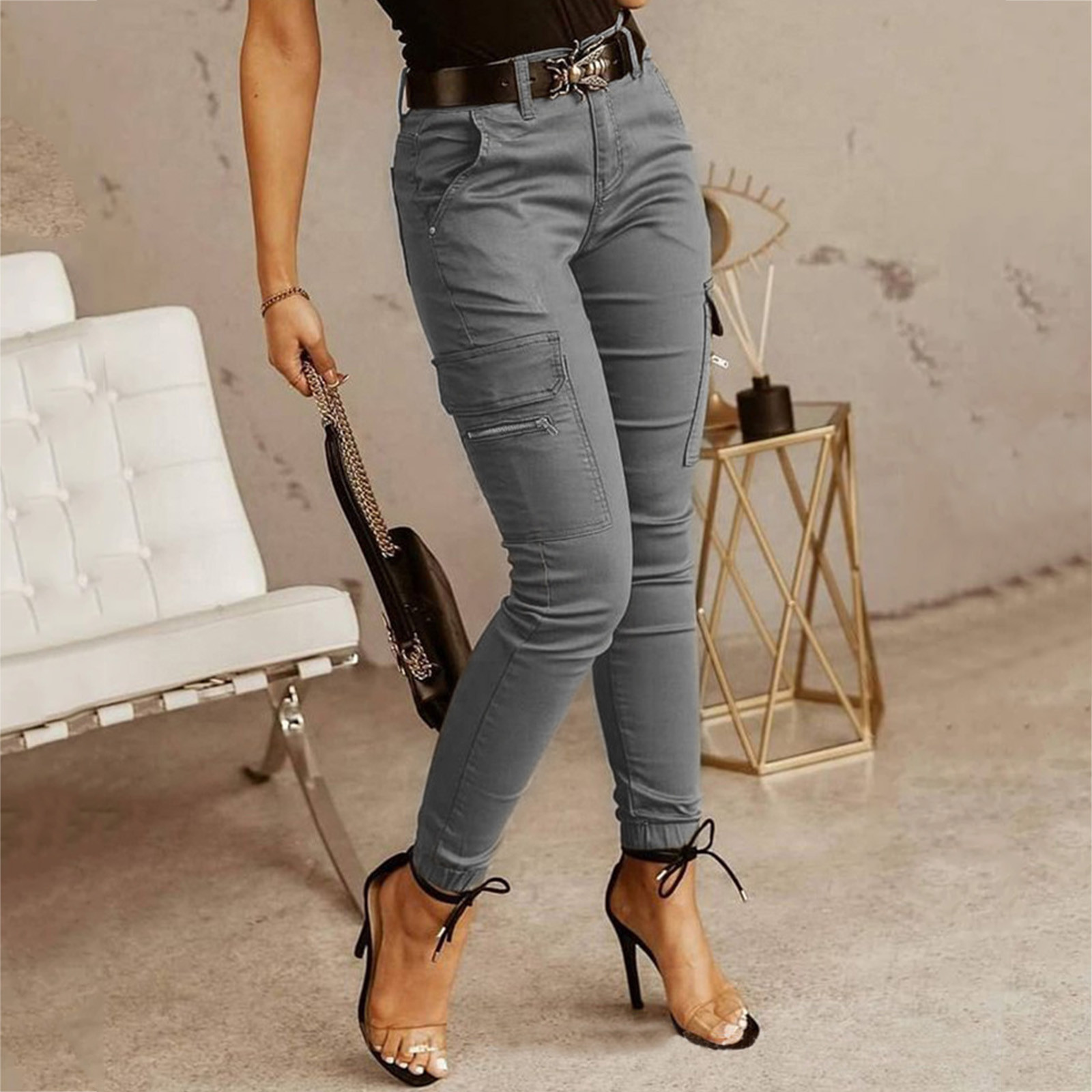 Y2K Pants Women Cargo Pants With Pockets Sweatpants Streetwear Ladies Casual Solid Color Slim Fit Trousers Pantalones De Muje...