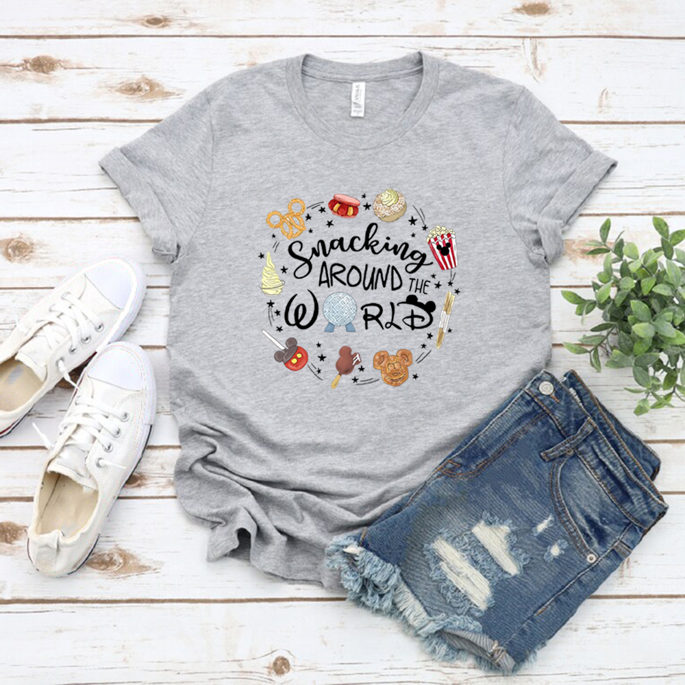 Snacking Around The World T-Shirt Epcot T-Shirt Unisex T-Shirt Kurzarm Grafik T-Shirts Passende Shirts Casual Tops T-Shirts – Detail 3