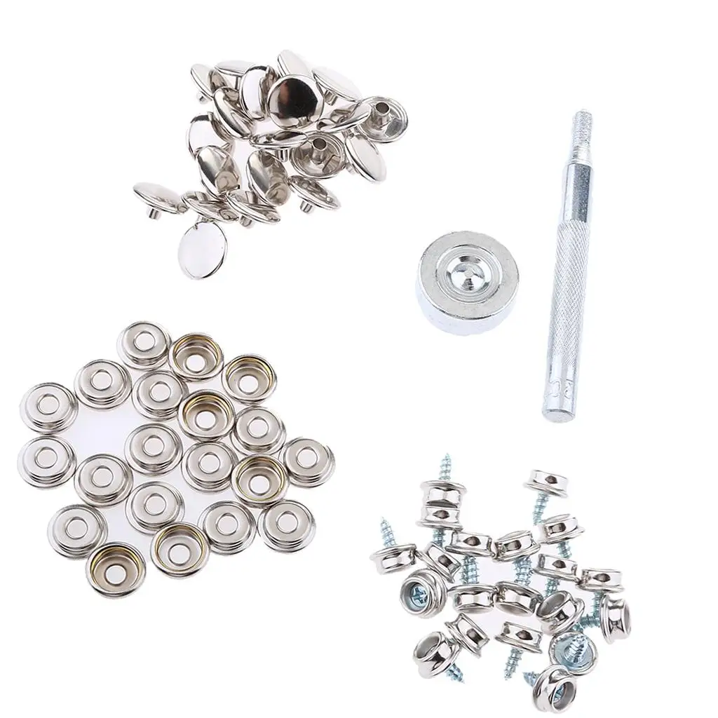 62pcs Marine Boat Canvas  Fastener 3/8inch Screw Studs Repair Kit w/ Installation Tool