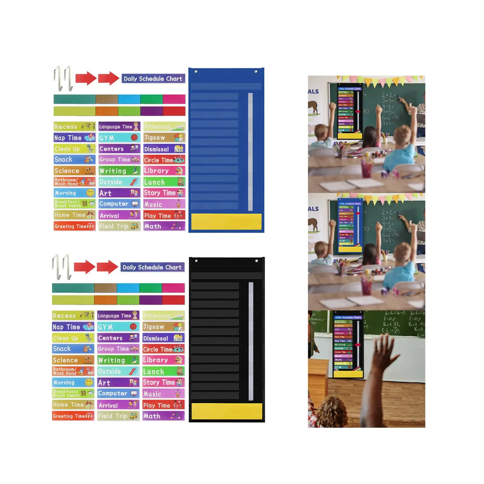Daily Schedule Pocket Chart Door Mountings Included for Boys Girls Kids