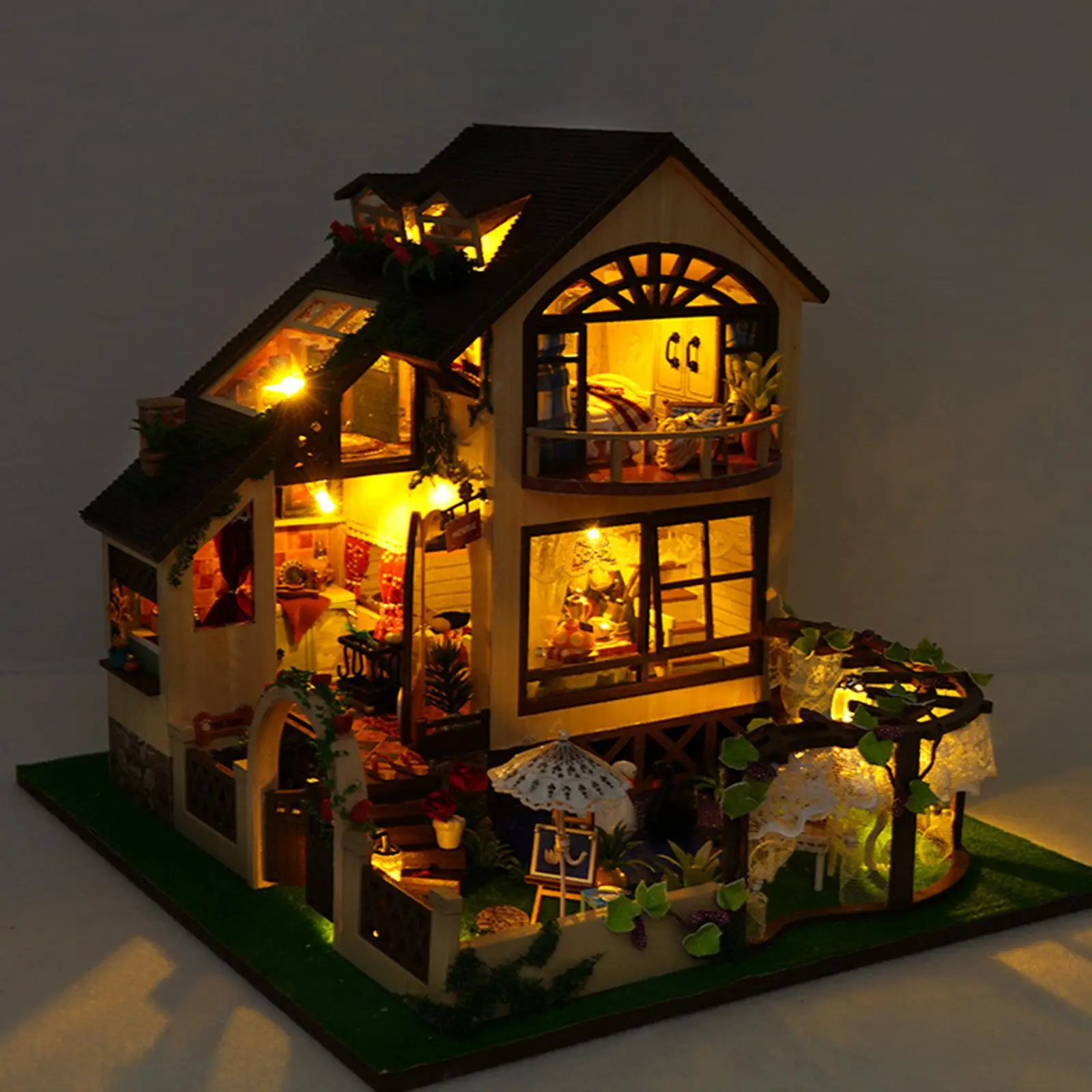 DIY Wooden Miniature Dollhouse DIY Crafts Decorations Handmade Doll House with Funiture for Friends Birthday Gift Adults Kids
