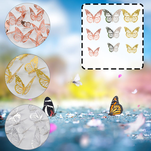 12pcs Colorful Butterfly Wall Sticker For Home Decoration Metal Texture  Beautiful Butterfly Wall Art Stickers DIY Craft Supplies