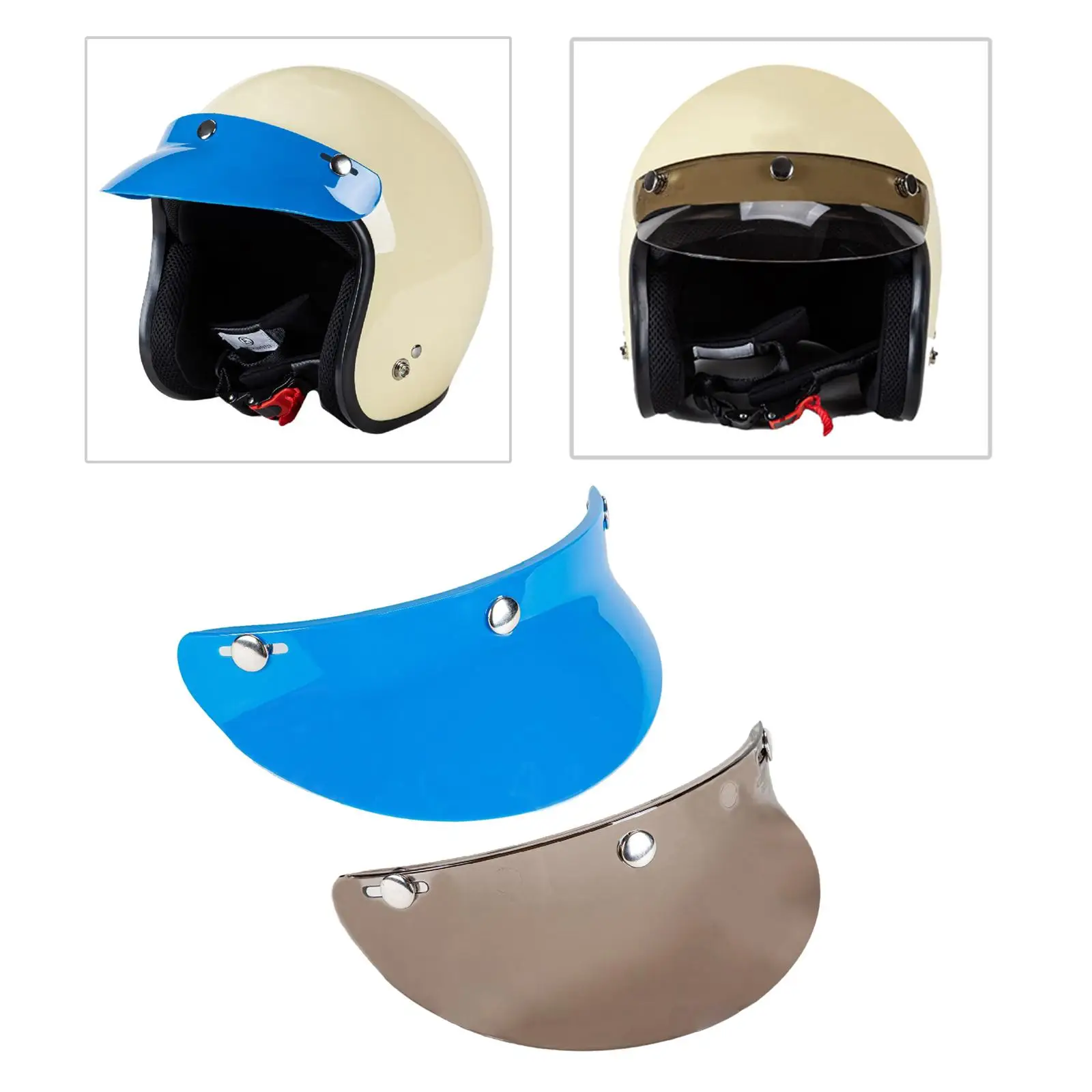 2Pcs 3-Snap Motorcycle Helmet Visor Peak UV   Open Face Sun Shade